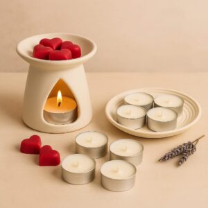 Kit Aromático: 6 Wax, 6 Tealight sin Aroma y Pebetero de Cerámica